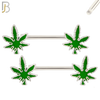 NP61- 316L Surgical Steel Marijuana Leaf Design Externally Threaded Nipple Rings (Sold as Pair) image 1