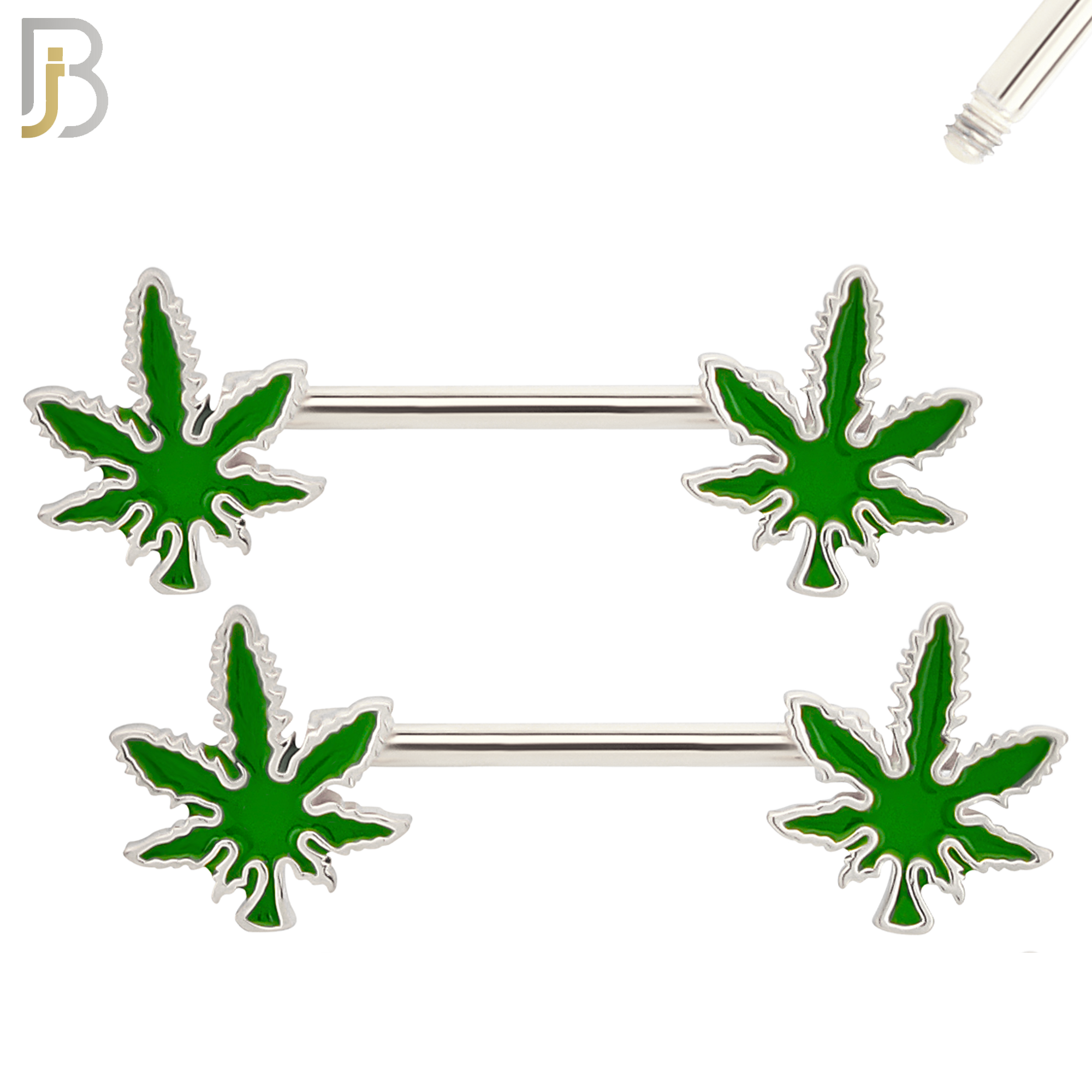 NP61- 316L Surgical Steel Marijuana Leaf Design Externally Threaded Nipple Rings (Sold as Pair) image 1
