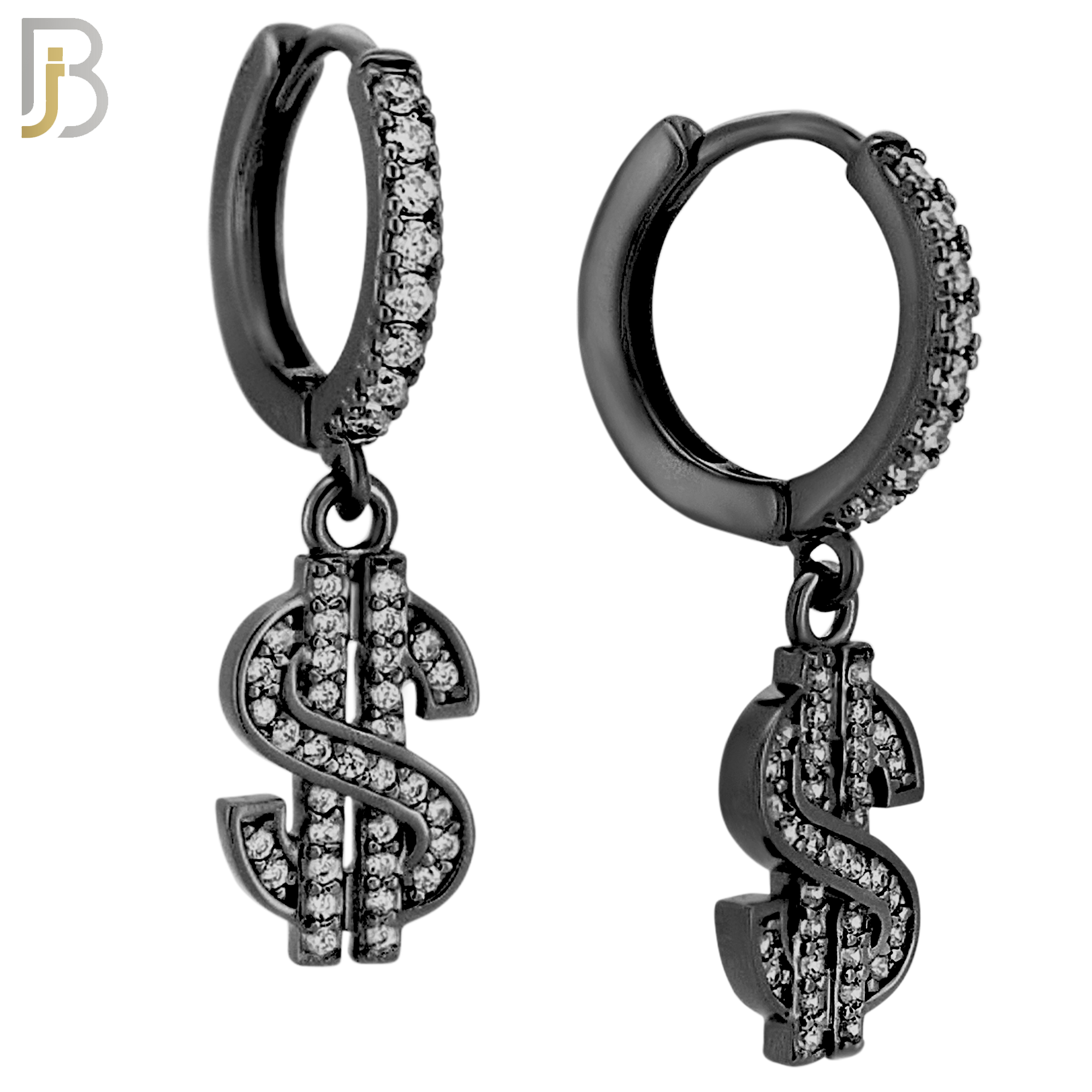 ES167 - 316L Stainless Steel Dangling Dollar Sign Zircon Design Huggies Clip On image 2