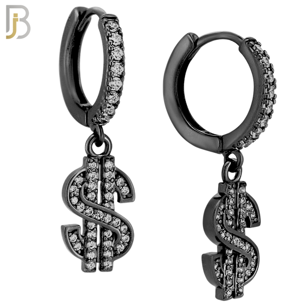 ES167 - 316L Stainless Steel Dangling Dollar Sign Zircon Design Huggies Clip On image 2