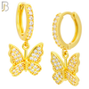 ES307 - 316L Stainless Steel Dangling Butterfly with Zircon Design Huggies Clip On image 2
