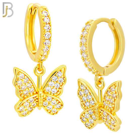 ES307 - 316L Stainless Steel Dangling Butterfly with Zircon Design Huggies Clip On image 2