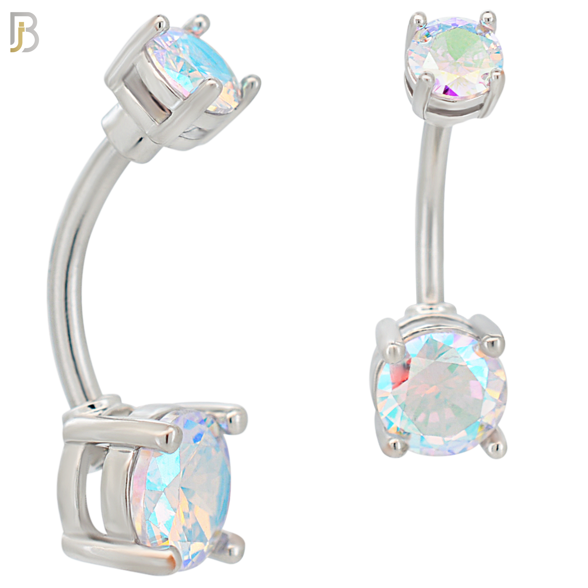 NB04S- 316L Stainless Steel Round Prong Setting Zircon  Banana Belly Navel Ring  (PACK OF 6) image