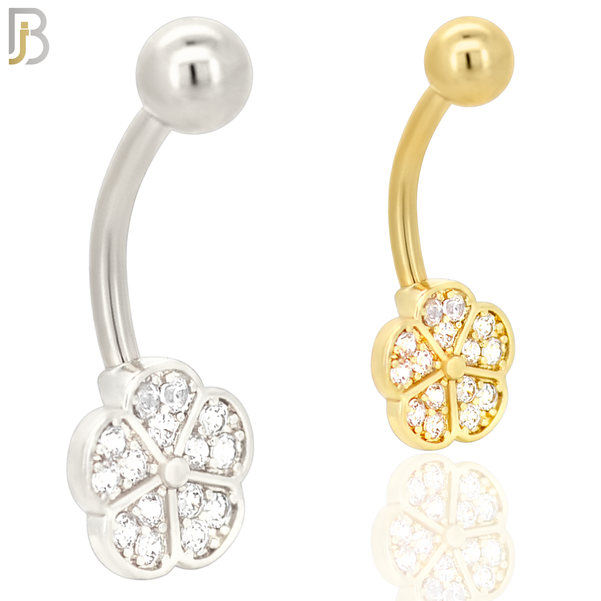 NB07 - 316L Stainless Steel 5 Petal Flower Zircon  Banana Belly Navel Ring image 0