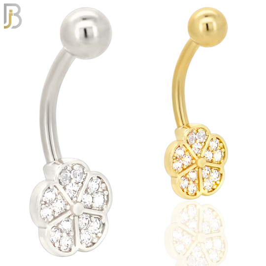 NB07 - 316L Stainless Steel 5 Petal Flower Zircon  Banana Belly Navel Ring image 0