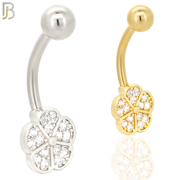 NB07 - 316L Stainless Steel 5 Petal Flower Zircon  Banana Belly Navel Ring image 0