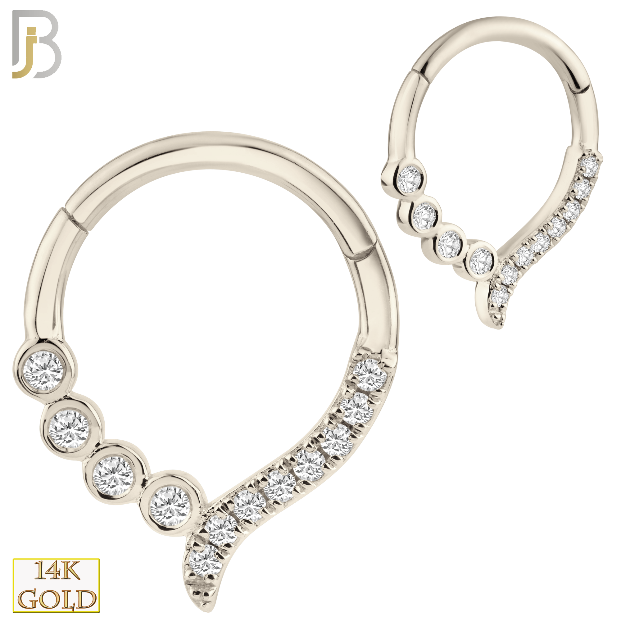 14-CT68 - 14K Yellow Gold 18g Thickness Hinged Hoops with Multi Zircon image 1