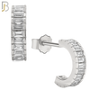 925-ES248 - .925 Sterling Silver Half Hoop Stud Earrings with Baguette Zircon image 1