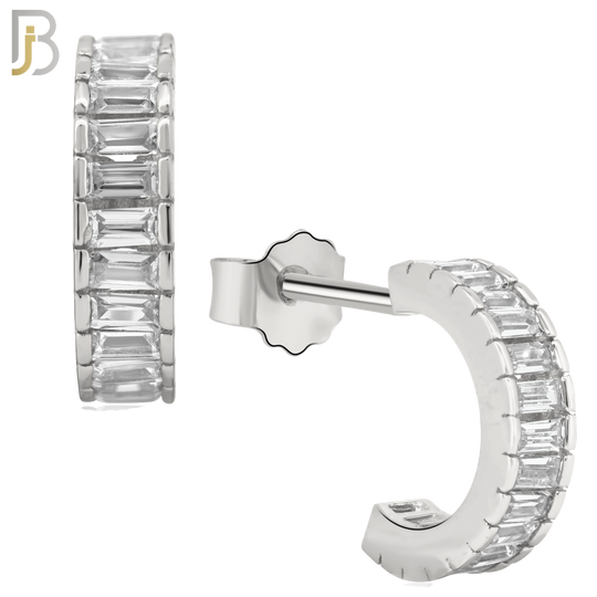 925-ES248 - .925 Sterling Silver Half Hoop Stud Earrings with Baguette Zircon image 1