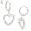 ES100 - 316L Stainless Steel Dangling Heart Hollow with Zircon Huggies Clip On image 1