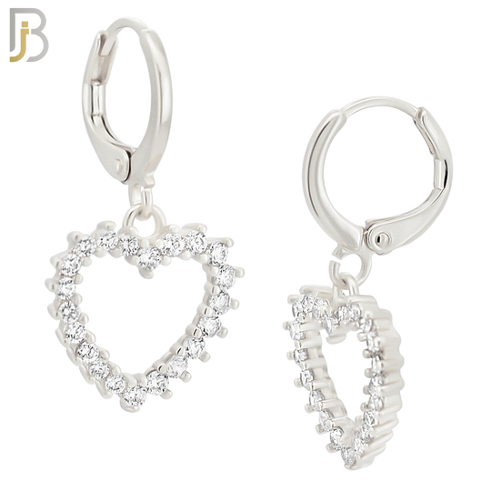 ES100 - 316L Stainless Steel Dangling Heart Hollow with Zircon Huggies Clip On image 1