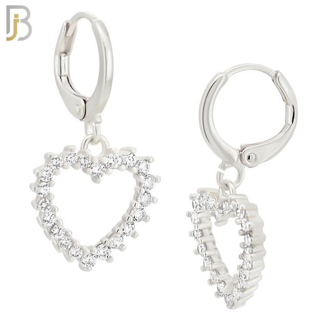 ES100 - 316L Stainless Steel Dangling Heart Hollow with Zircon Huggies Clip On image 1