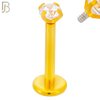 LB14GC16 - 16g 316L Surgical Steel Gold Plated Bar Prong Setting  Zircon Internally Threaded Labret (PACK OF 6) image 2