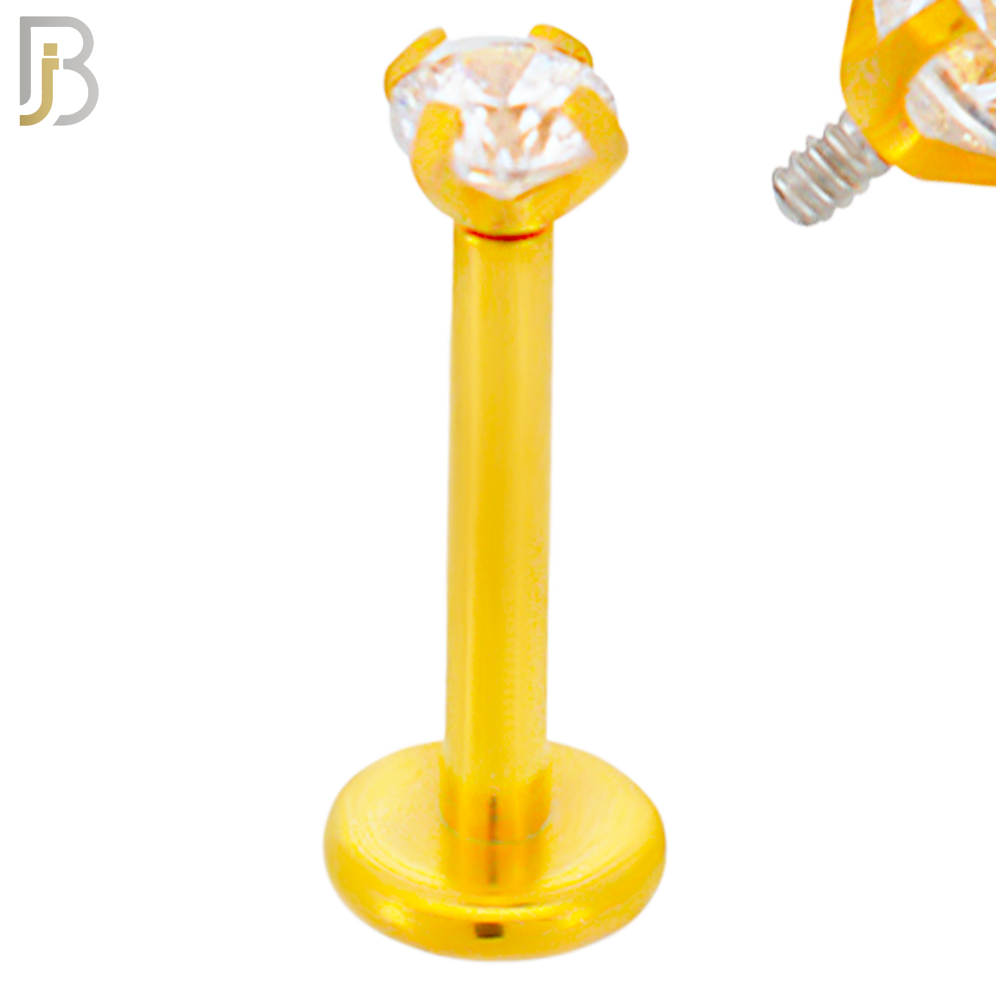 LB14GC16 - 16g 316L Surgical Steel Gold Plated Bar Prong Setting  Zircon Internally Threaded Labret (PACK OF 6) image 2
