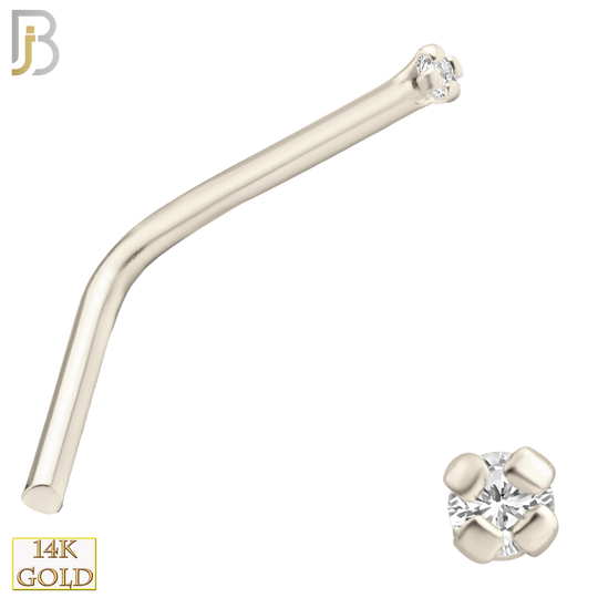 14-NR10CW-22 14k Solid White Gold 22g Prong Setting  Round Cubic Zircona L-Shape image 1