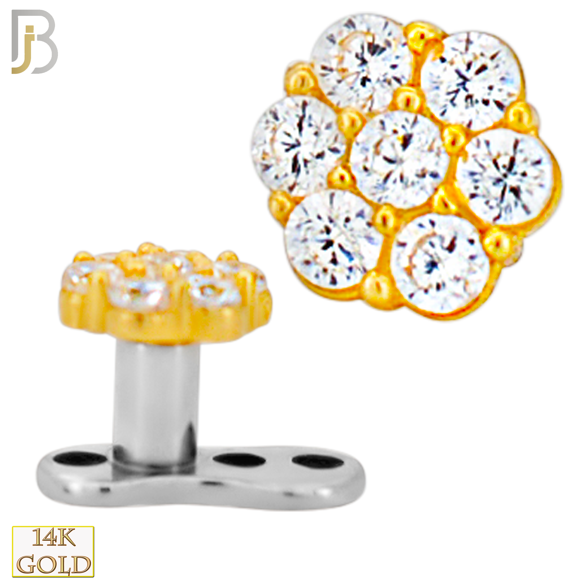14-G23-DM08 - 14k Titanium Anchor with 14k Gold Top Round Flower Dermal - Internally Threaded image 0