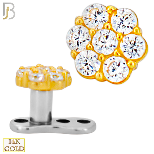 14-G23-DM08 - 14k Titanium Anchor with 14k Gold Top Round Flower Dermal - Internally Threaded image 0