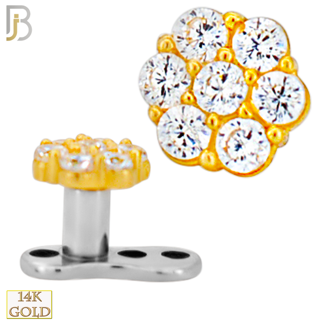 14-G23-DM08 - 14k Titanium Anchor with 14k Gold Top Round Flower Dermal - Internally Threaded image 0