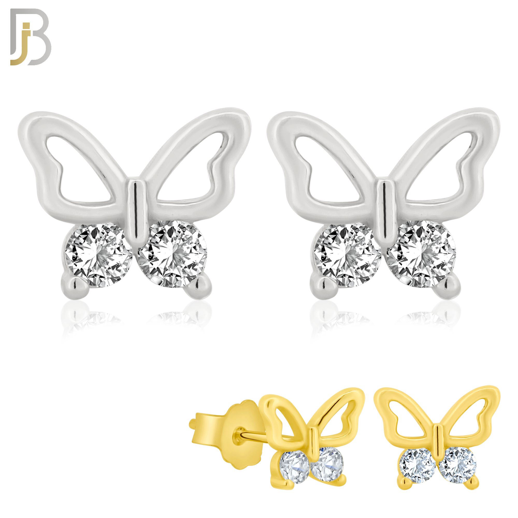 925-ES144 - .925 Sterling Silver Hollow Butterfly Design with Zircon Design Earring Stud image 0