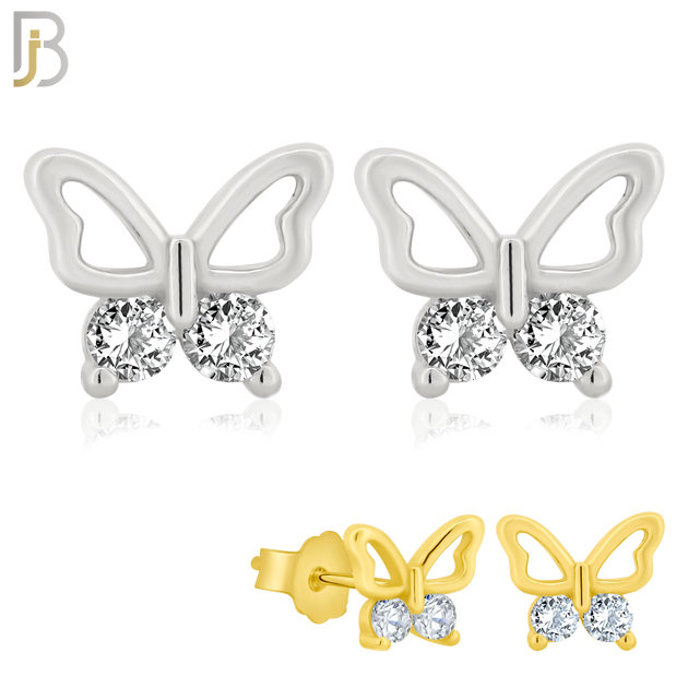 925-ES144 - .925 Sterling Silver Hollow Butterfly Design with Zircon Design Earring Stud image 0