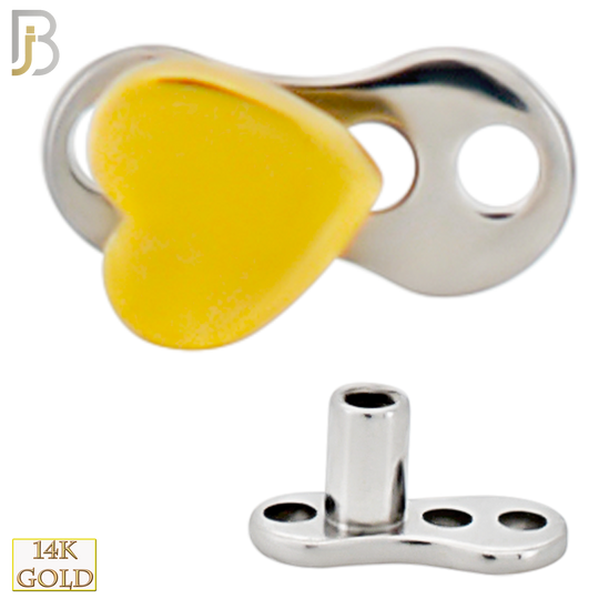 14-G23-DM10 - 14k Titanium Anchor with 14k Gold Top Plain Heart Dermal - Internally Threaded image 1