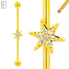 BB31 - 316L Surgical Steel Screw Bar with Brass Star with  CZ Design Barbell Industrial (PACK OF 4) image 2