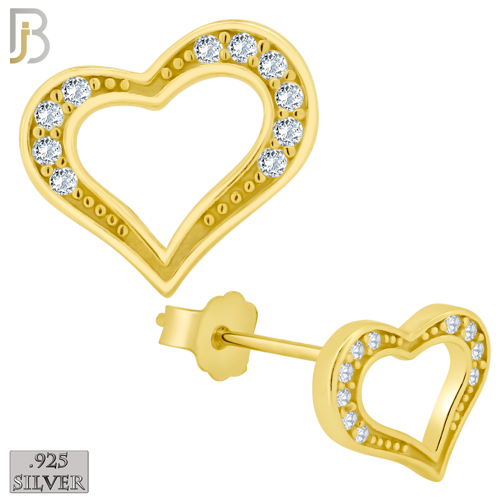 925-ES139 - .925 Sterling Silver Hollow Heart Design with Zircon Design Earring Stud image 2