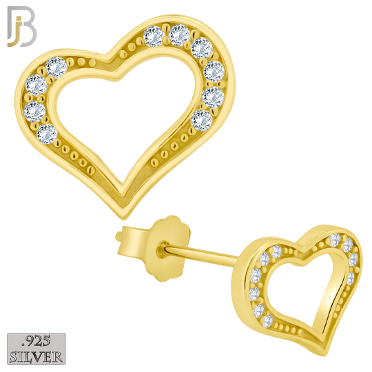 925-ES139 - .925 Sterling Silver Hollow Heart Design with Zircon Design Earring Stud image 2