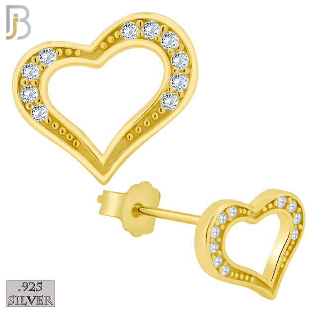 925-ES139 - .925 Sterling Silver Hollow Heart Design with Zircon Design Earring Stud image 2