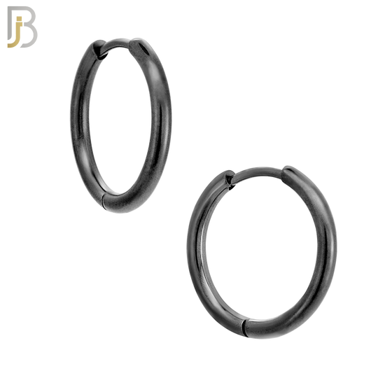 ES95K - 316L Stainless Steel Black Plated 2mm Thickness Plain Hoops Design Huggies Clip On - 14mm image
