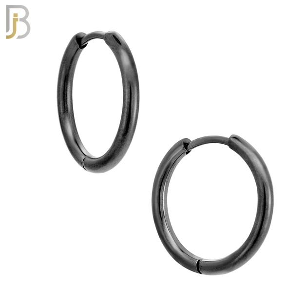 ES95K - 316L Stainless Steel Black Plated 2mm Thickness Plain Hoops Design Huggies Clip On - 14mm image