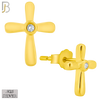 925-ES67 - .925 Sterling Silver Cross Design  Bezel Zircon Earring Stud image 2