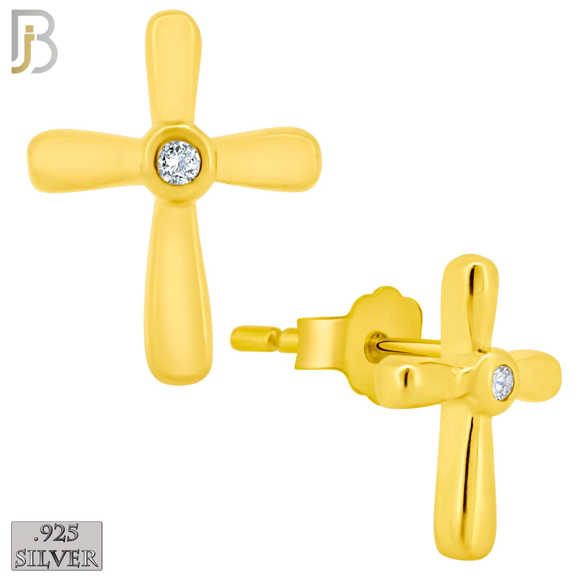 925-ES67 - .925 Sterling Silver Cross Design  Bezel Zircon Earring Stud image 2
