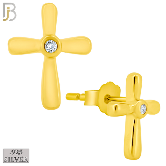 925-ES67 - .925 Sterling Silver Cross Design  Bezel Zircon Earring Stud image 2