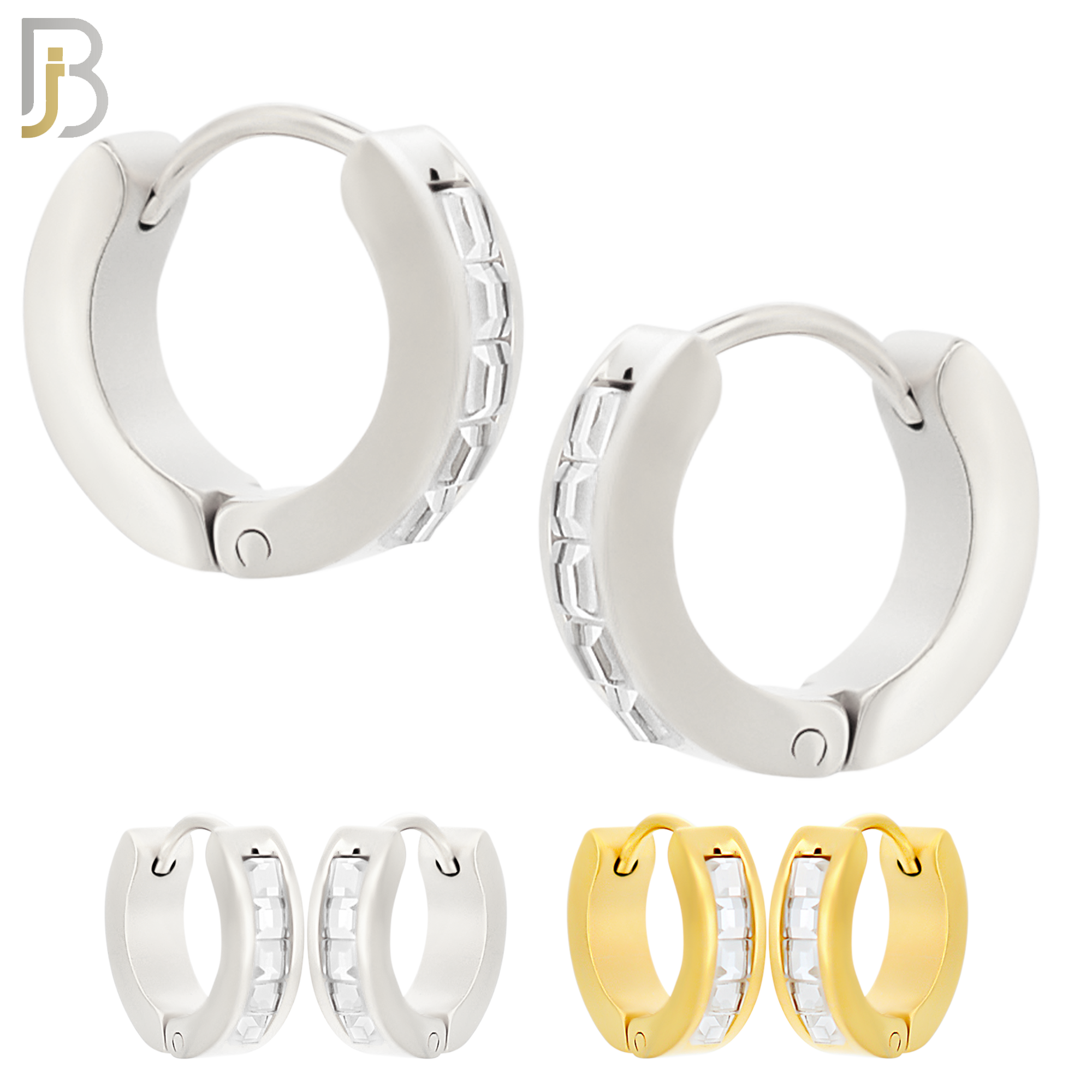 ES131 - Stainless Steel Huggies Hoops Earrings with Square Zircon image 0
