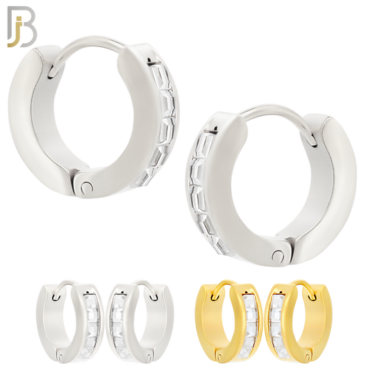 ES131 - Stainless Steel Huggies Hoops Earrings with Square Zircon image 0