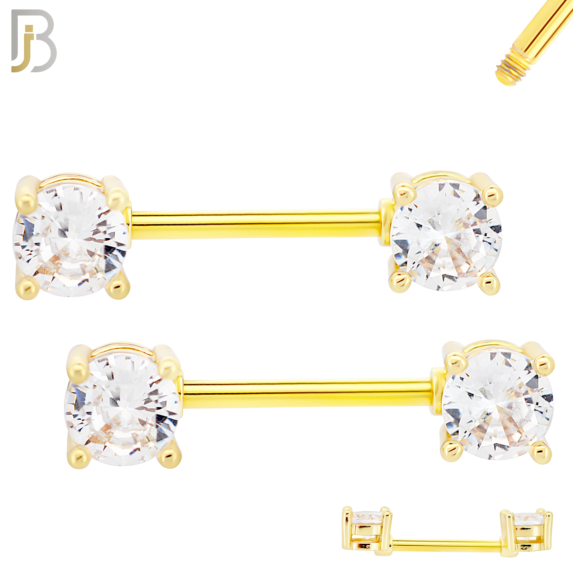 NP02G - 316L Surgical Steel Gold Plated Screw Prong Round Zircon Nipple Ring Piercing image 1