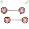 NP17 - 316L Surgical Steel Screw Heart Opal Nipple Ring Piercing image 1