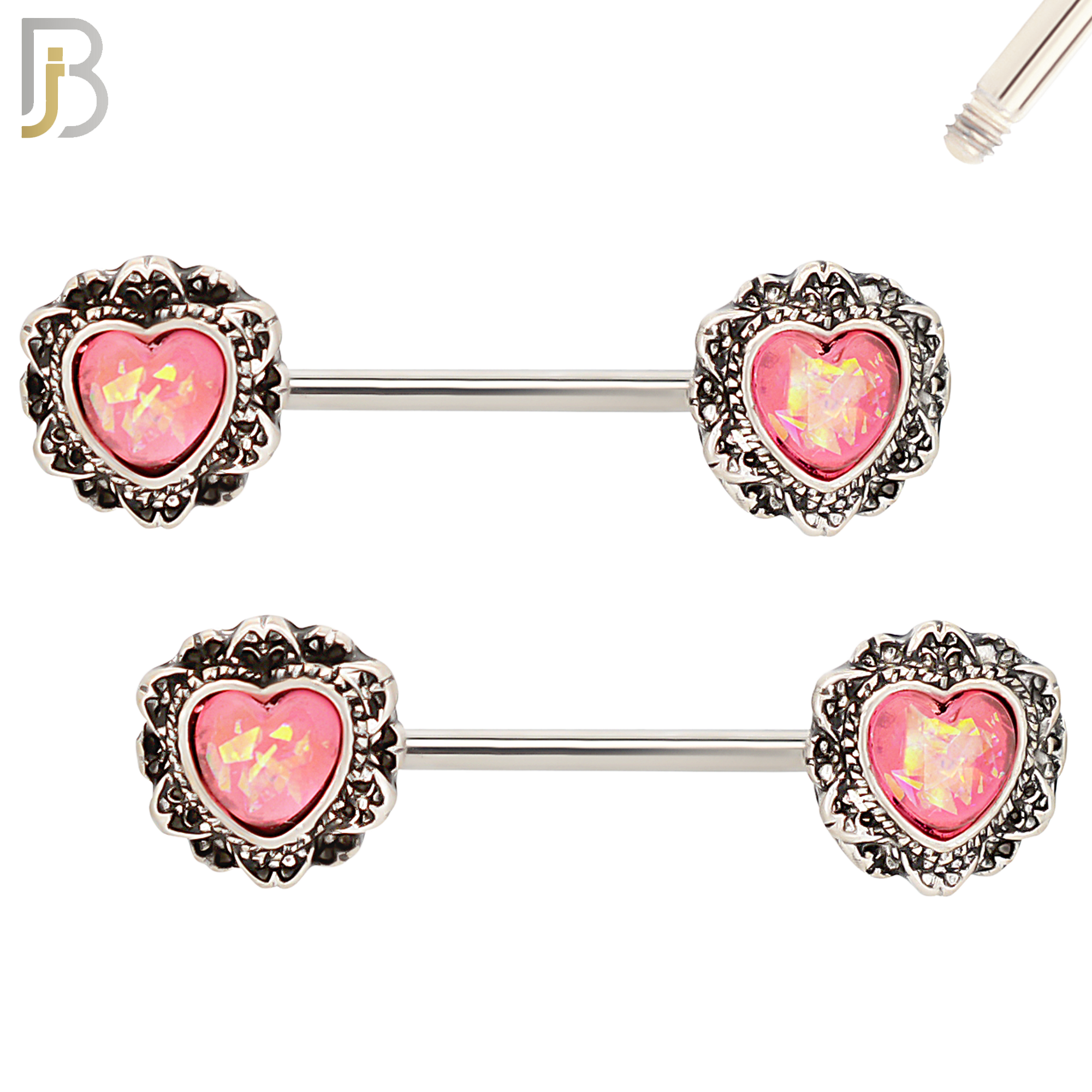 NP17 - 316L Surgical Steel Screw Heart Opal Nipple Ring Piercing image 1