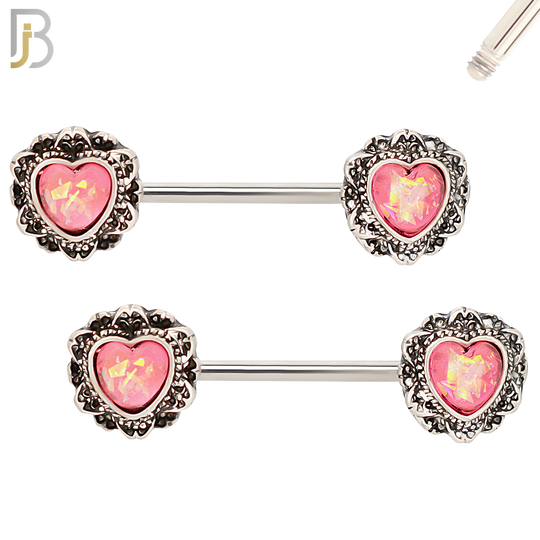 NP17 - 316L Surgical Steel Screw Heart Opal Nipple Ring Piercing image 1