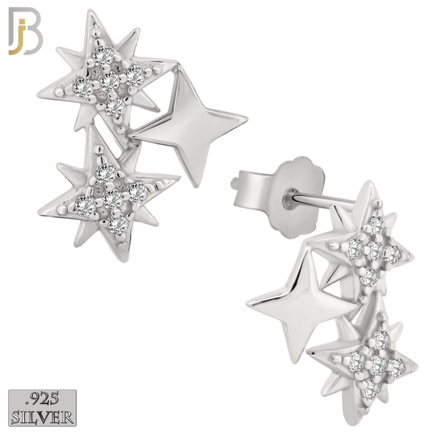 ES253 - .925 Sterling Silver Triple  Starburst with Zircon Design Earring Stud image 1