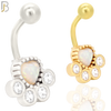 NB32 - 316L Stainless Steel Paw Print Opalite/Zircon Banana Belly Navel Ring image 0