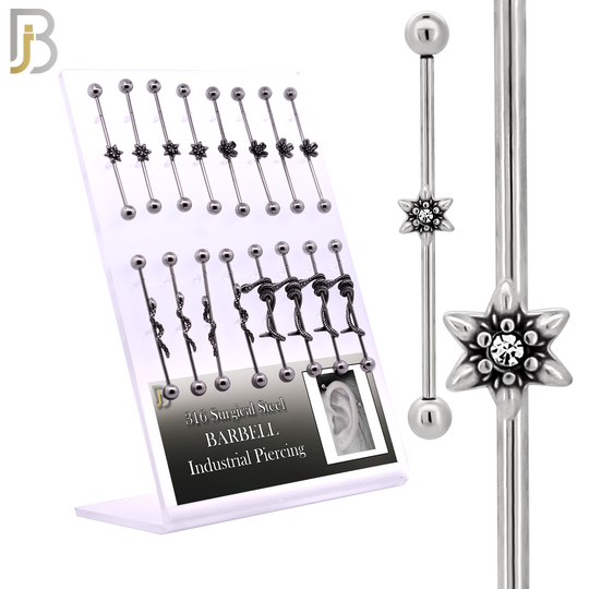 PK-BB58S - 316L Surgical Steel Screw Bar with Four Design Barbell Industrial  Pack of 16 pcs image 0