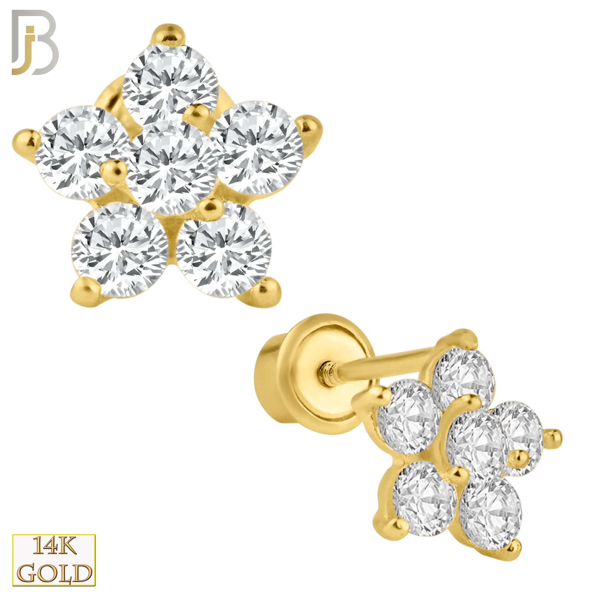 14-ES02 - 14k Solid Gold Screw Back Earrings 6mm Prong Set 5 Petal Flower image 0
