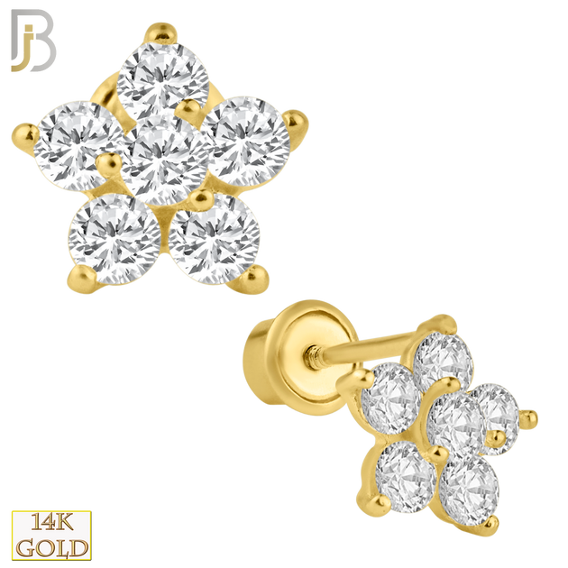 14-ES02 - 14k Solid Gold Screw Back Earrings 6mm Prong Set 5 Petal Flower image 0