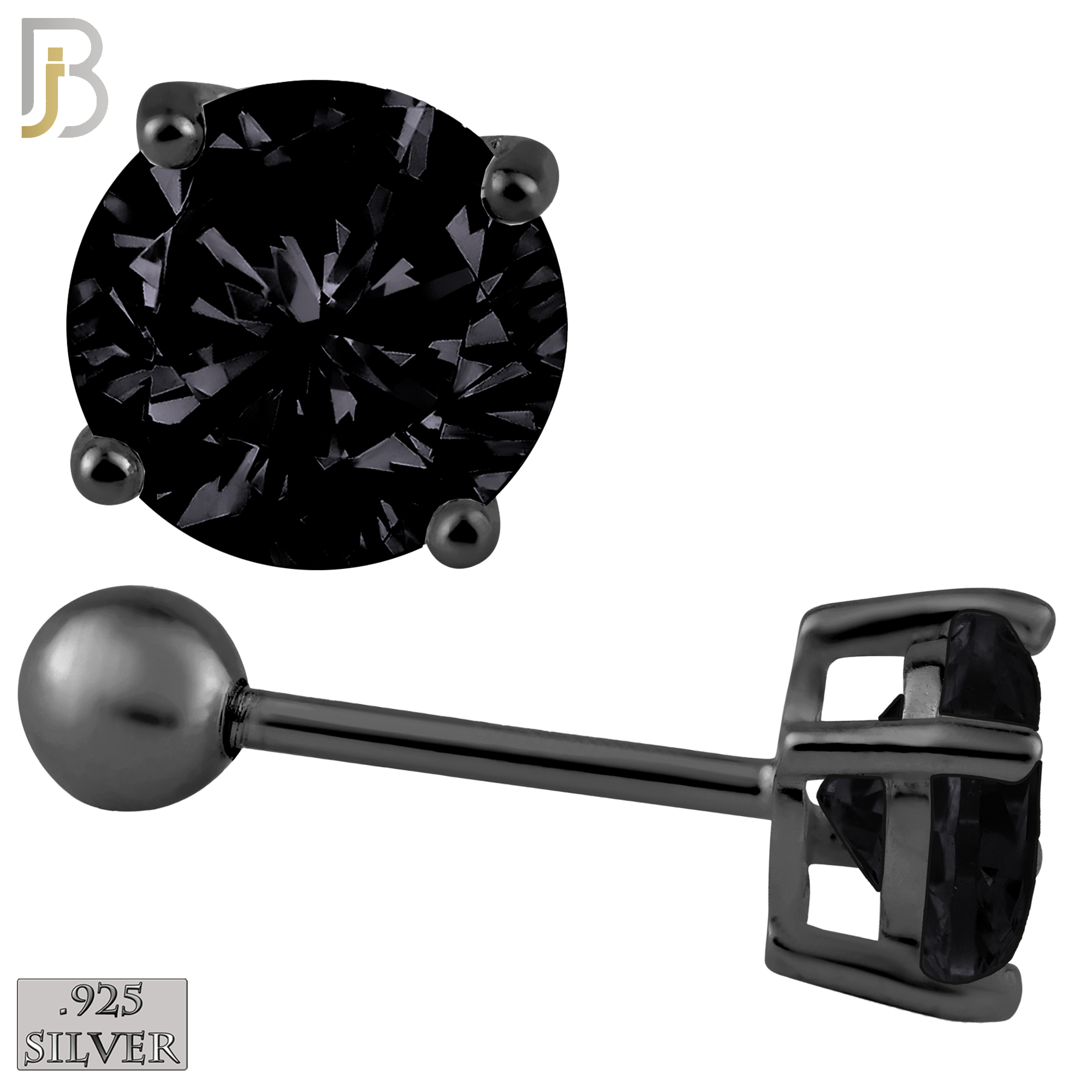 925-ES311-KK - .925 Sterling Silver Black Plated Screw Ball Back Stud Earrings Casting Prong Setting with Round Black Zircon image 0