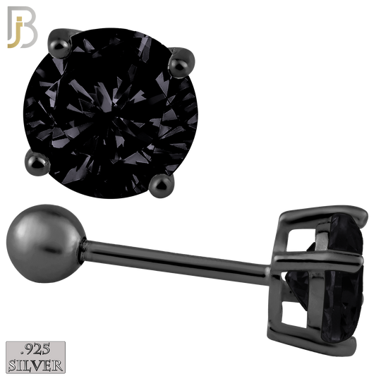 925-ES311-KK - .925 Sterling Silver Black Plated Screw Ball Back Stud Earrings Casting Prong Setting with Round Black Zircon image 0