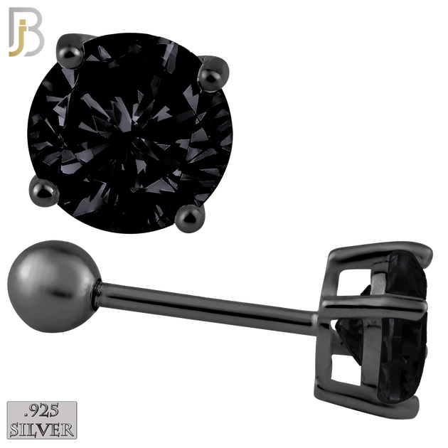 925-ES311-KK - .925 Sterling Silver Black Plated Screw Ball Back Stud Earrings Casting Prong Setting with Round Black Zircon image 0