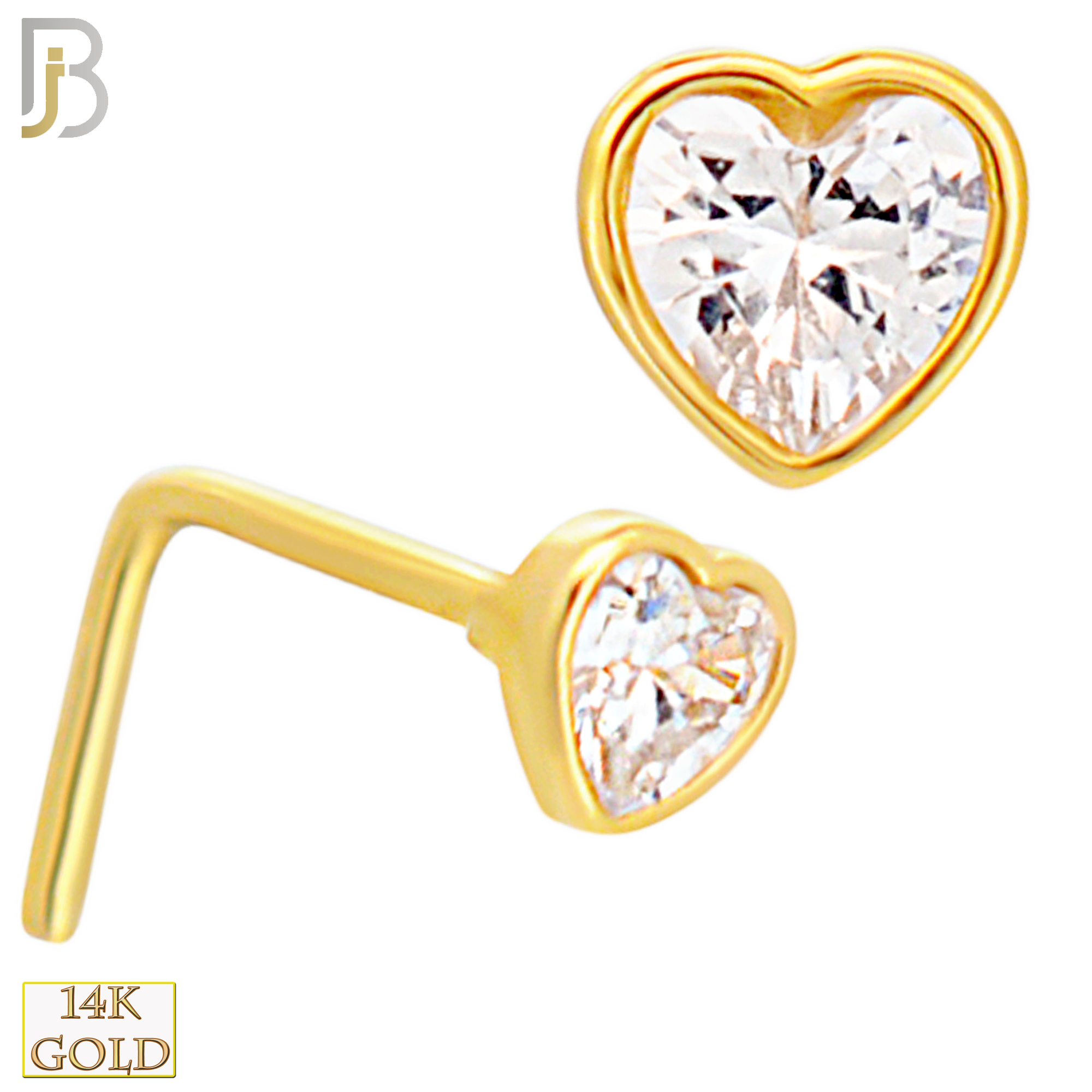 14-NR103L - 14k Solid Gold L-Shape Bezel Heart Design image
