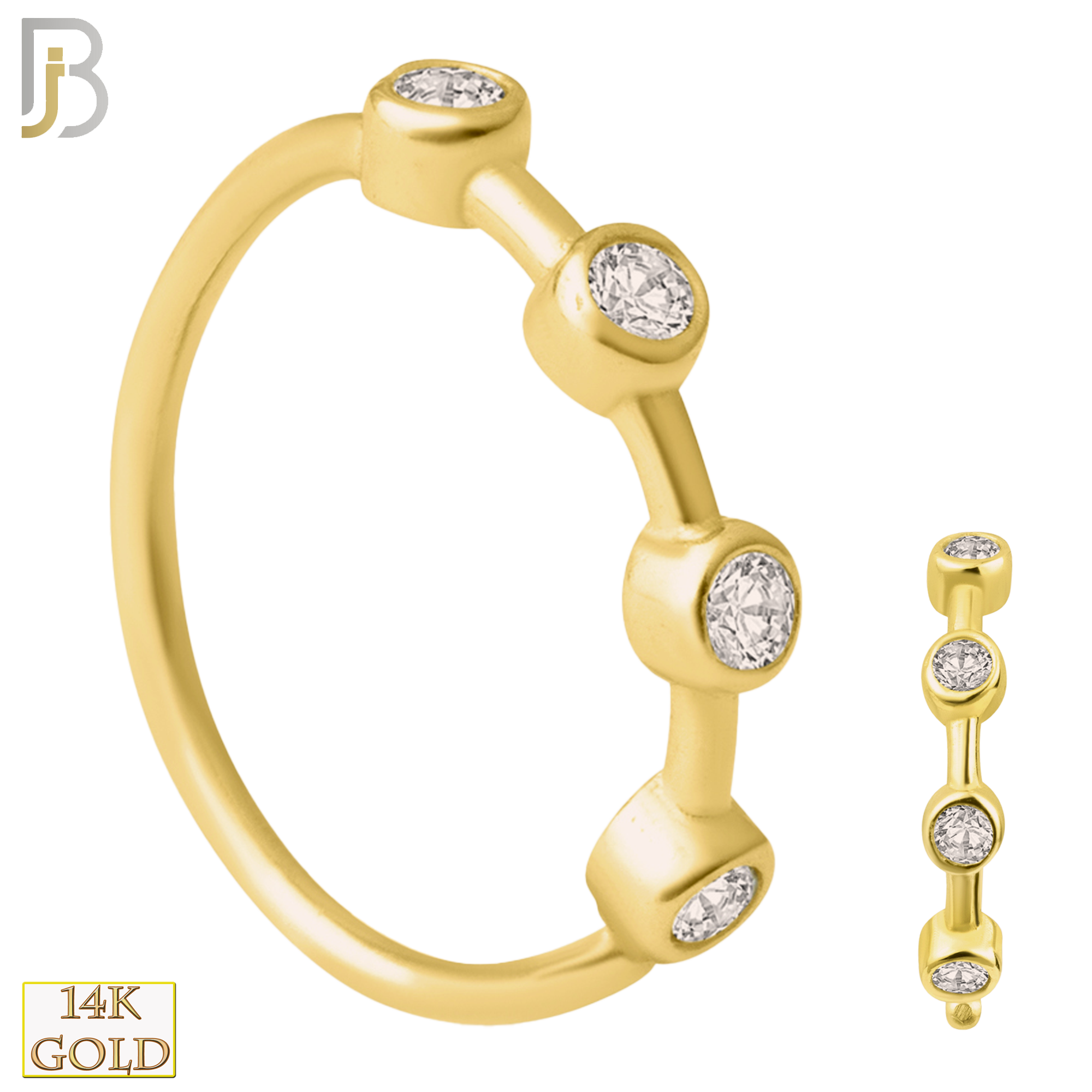 14-CT34C - 14k Solid Gold Four Zircon in Bezel Setting Hoop Piercing image 0